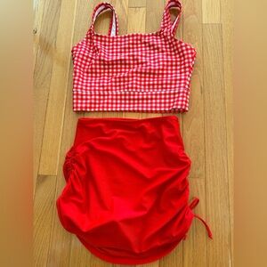 Livy & Kate Red Swim Skirt and cropped red gingham swim top